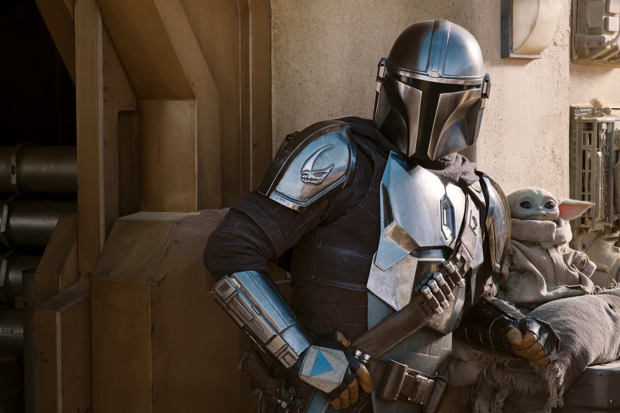 Pedro Pascal as Din Djarin in The Mandalorian, streaming in Australia on Disney+.