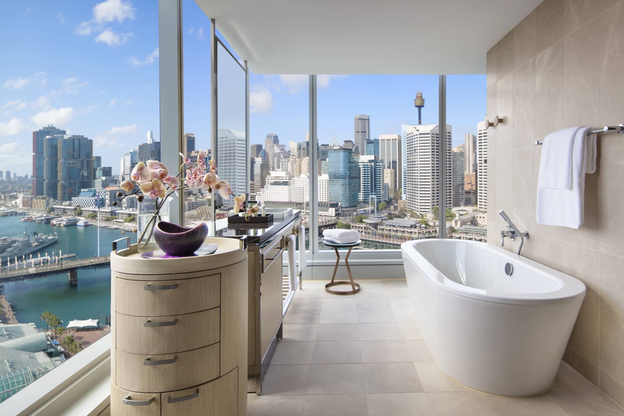 Hotel bathroom with views