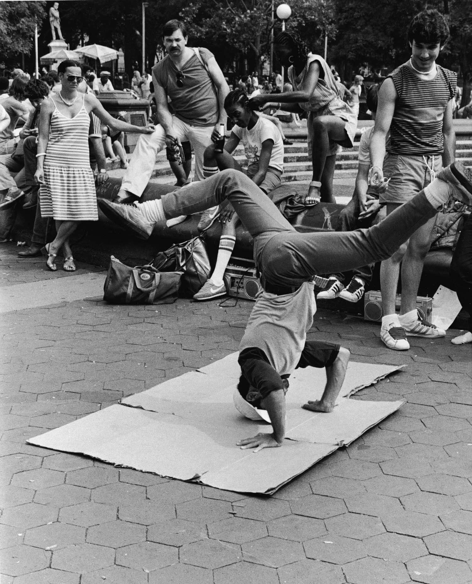 A break dancer in Washington Square Park