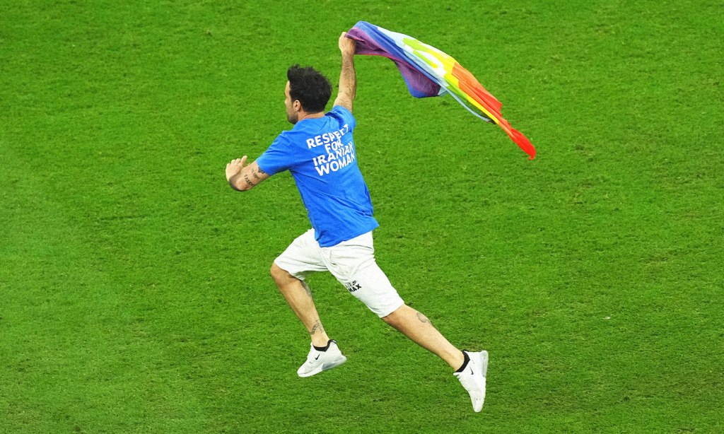 pitch invader urugay portugal gay pride qatar world cup