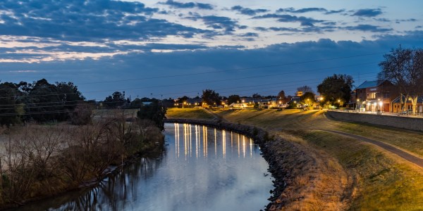 Hunter River in Maitland, NSW, Australia Dawn over the town River