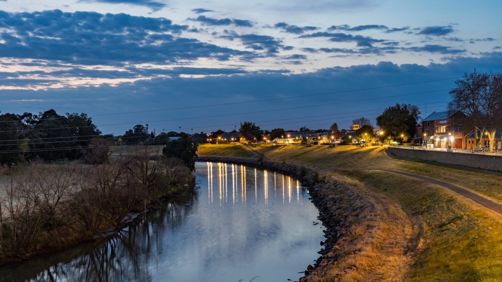 Hunter River in Maitland, NSW, Australia Dawn over the town River