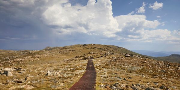 snowy mountains trail