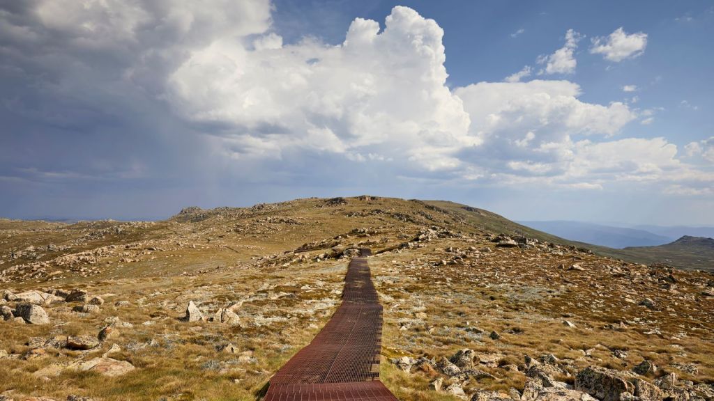 snowy mountains trail