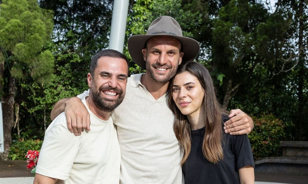 George and Pamela Mladenov with Beau Ryan, host of The Amazing Race Australia: Celebrity Edition