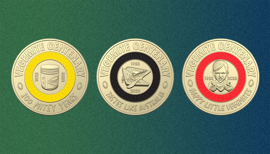 All three Woolworths Vegemite coins. 